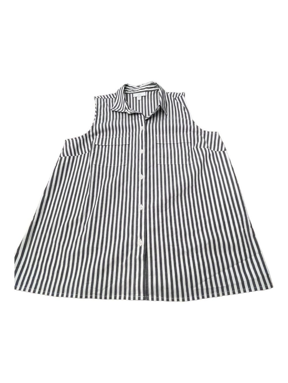 J. Jill Grey White Striped Button Up Blouse Tank Top Women’s Size S